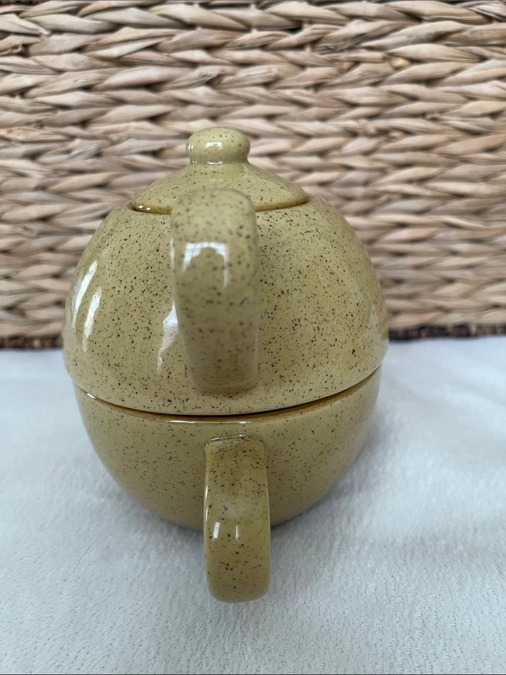 Pier 1 Tea Pot Mug Set Stoneware 8 Oz Mustard Color With Lid